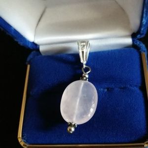Rose Quartz and 925 Sterling Drop Pendant